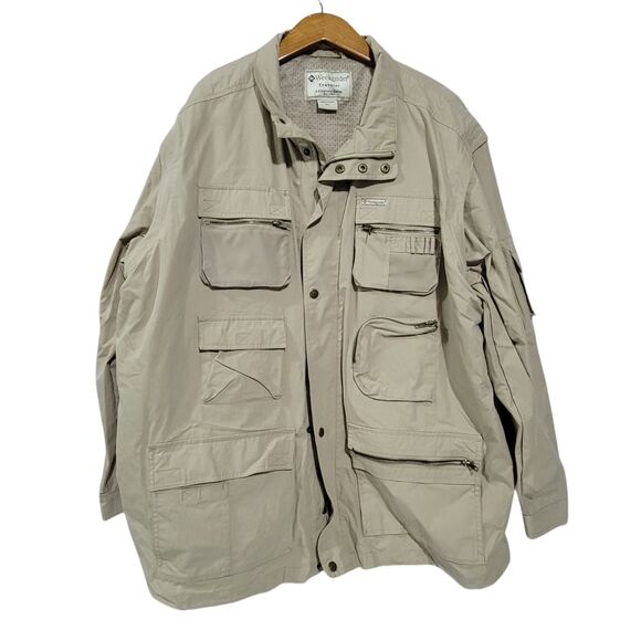 Weekender Traveler Adventure Series Jacket Mens XL Tan Zip Snap Pockets Utility